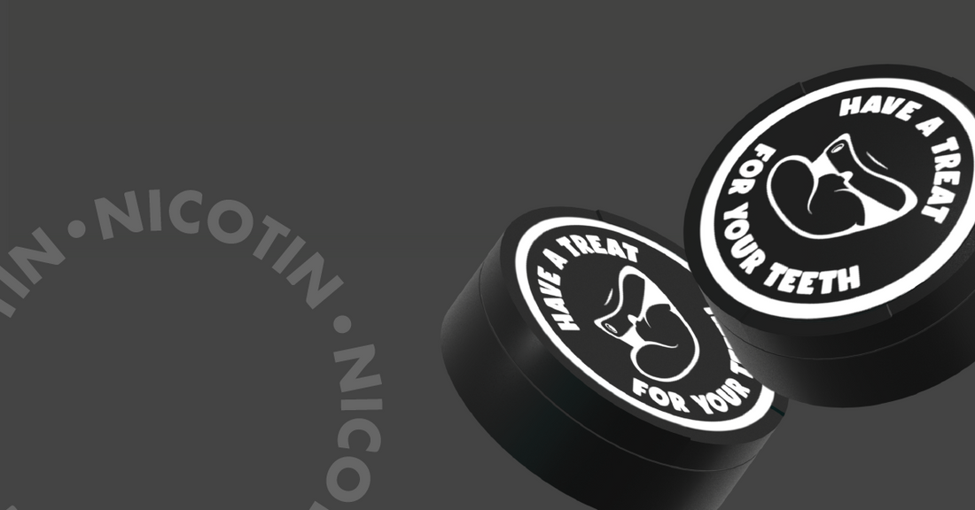 hand made black metal zyn can with custom design saying "have a treat for your teeth"